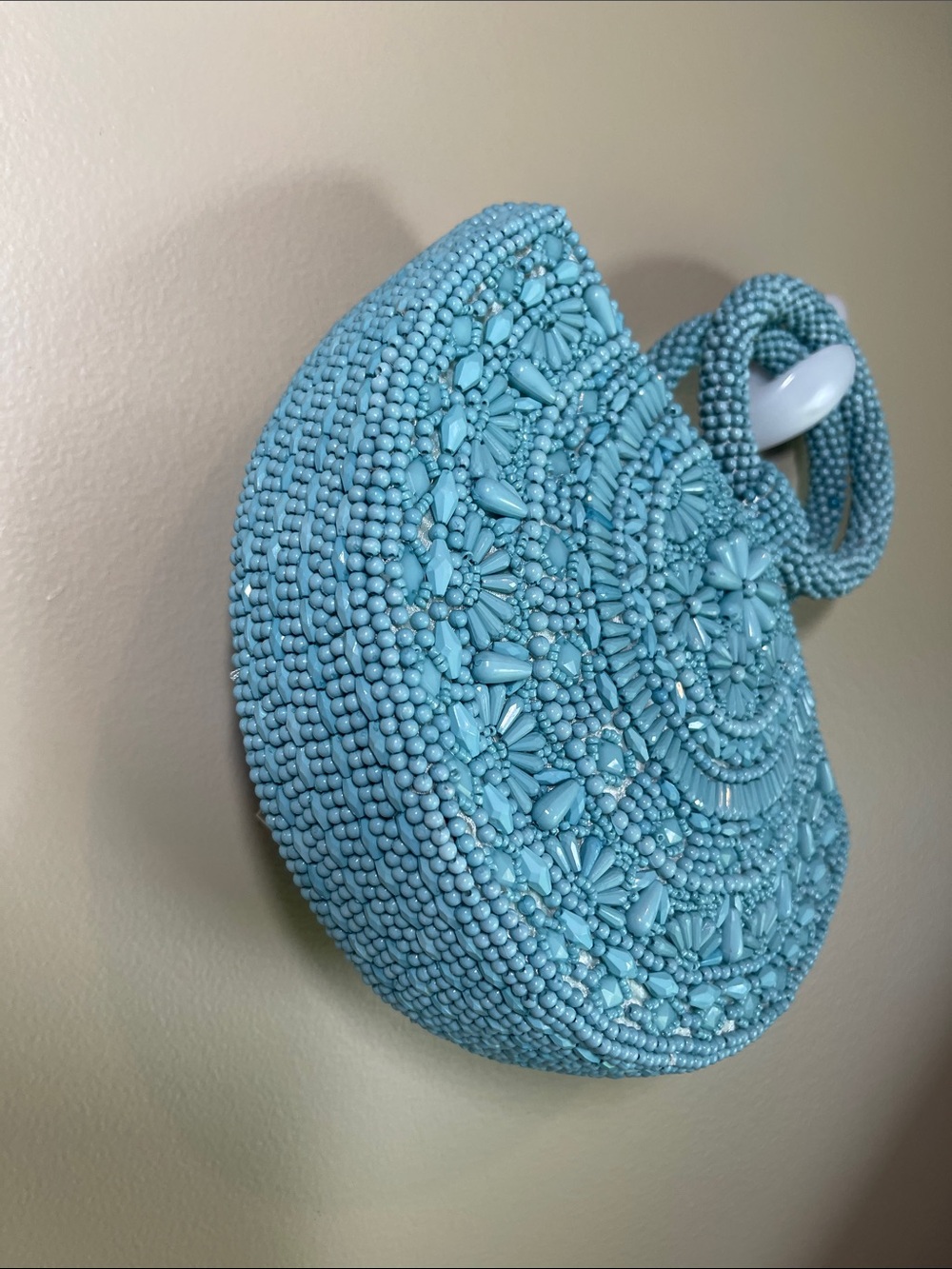 Handcrafted Turquoise Beaded Half-Moon Mini Bag - Picture 3 of 10